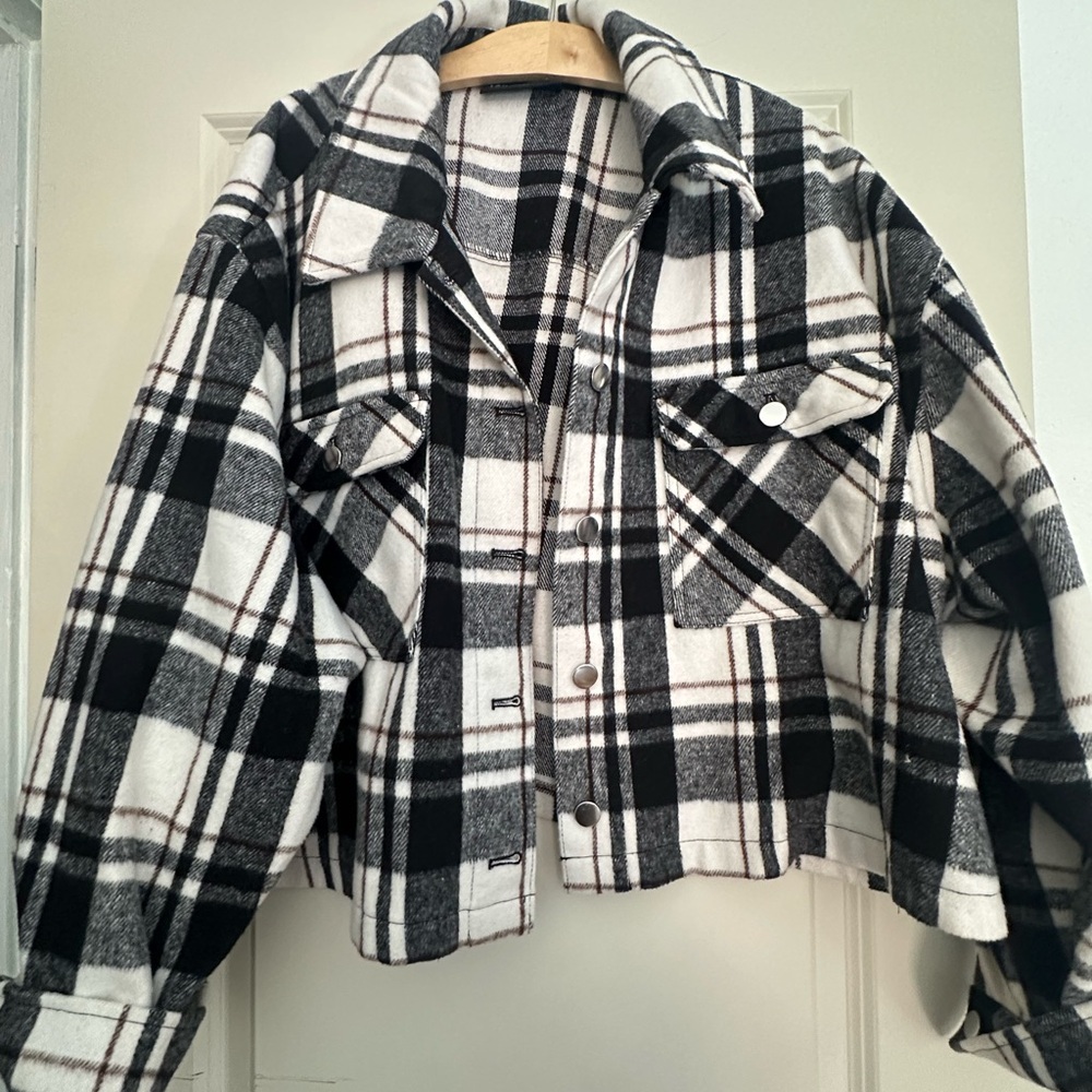 Lane Bryant Black and White Plaid Utility Jacket